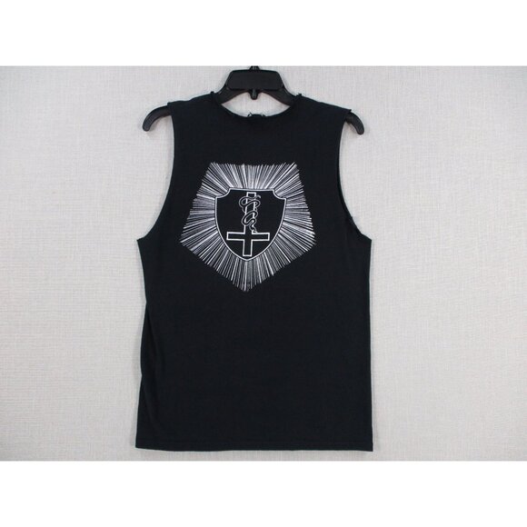 Gildan Heavy Cotton Sleeveless Black Shirt With Red & White Print Size S - Picture 8 of 10